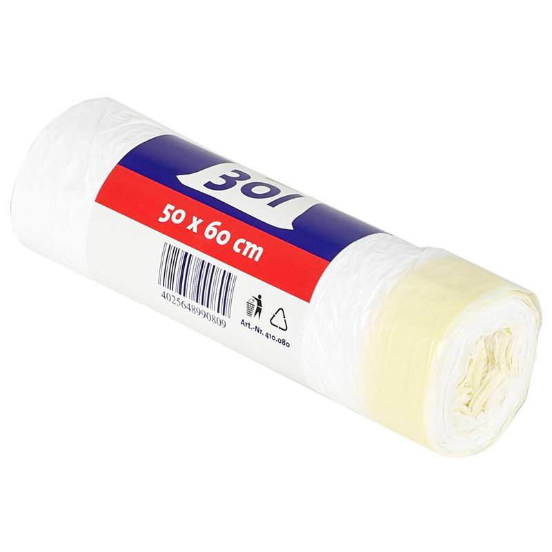 Müllbeutel 30 Ltr. mit Zugband weiß 10,5 my